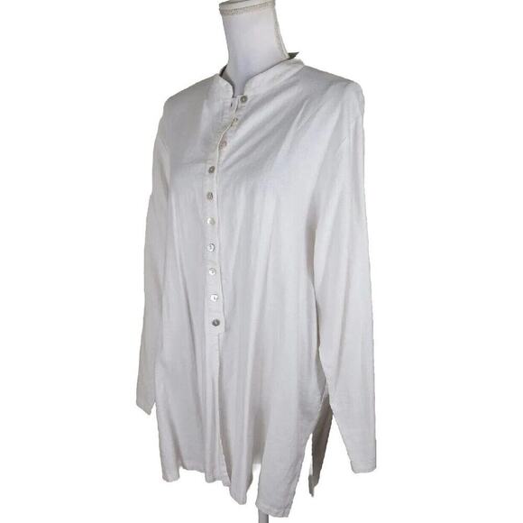 Clothing Co By Notations Blouse Plus Size 1X White Button Up Shirt Linen Blend. - Picture 3 of 5